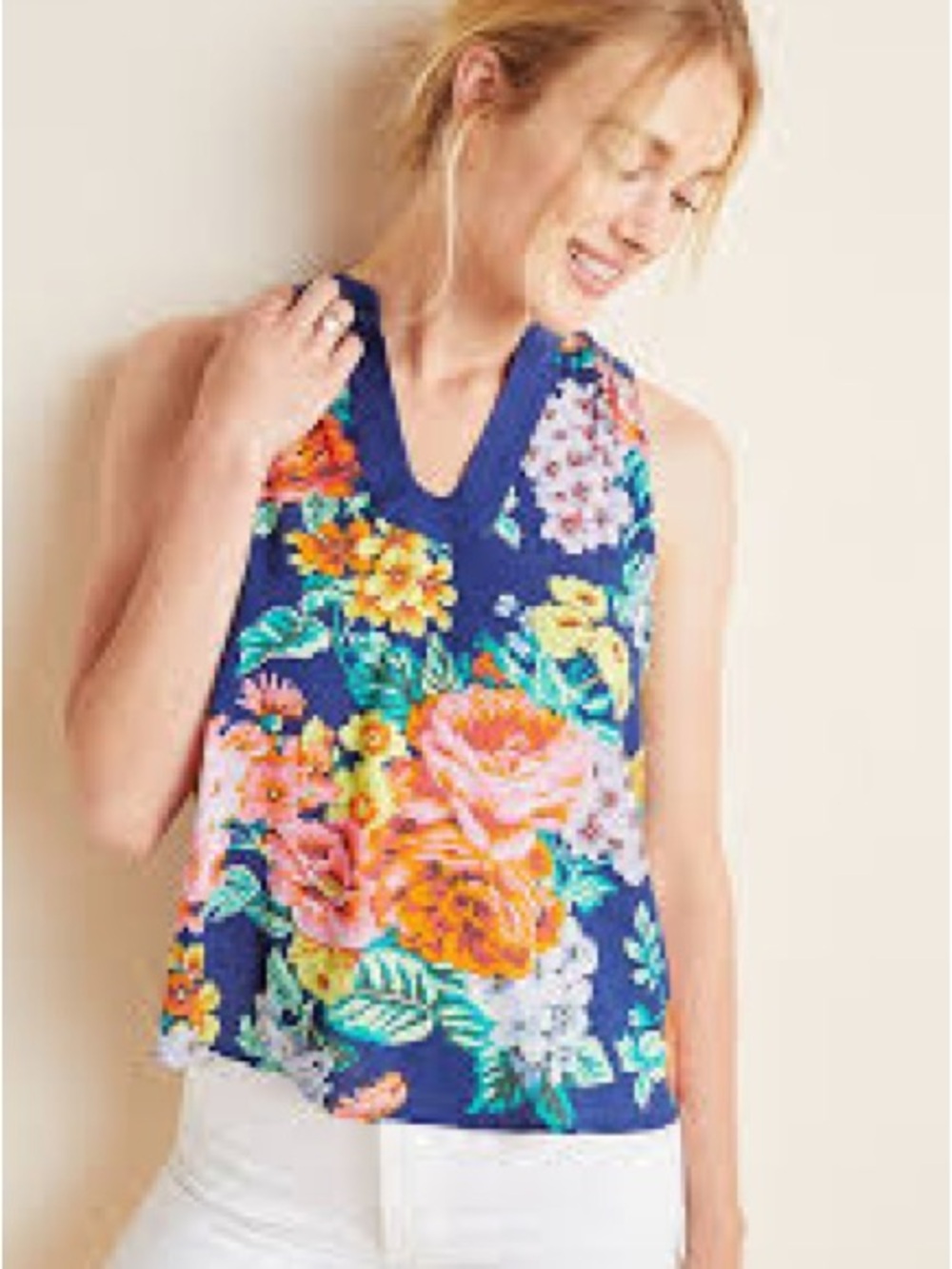 Maeve Navy Floral V-Neck Halter Camisole